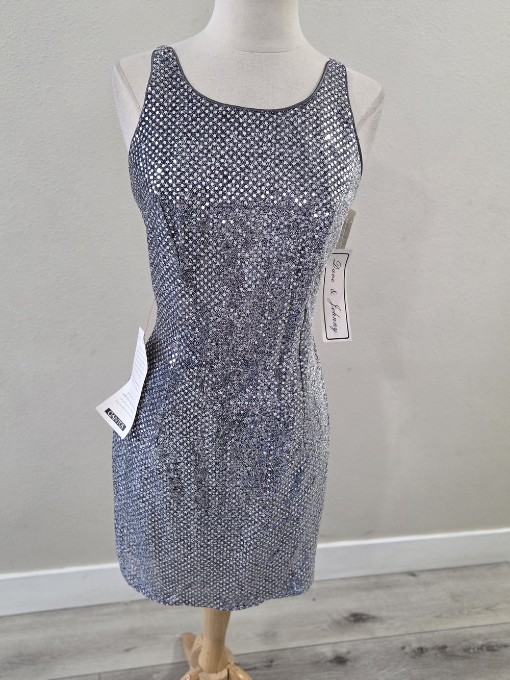 Dave & Johnny Silver Sequin Mini Dress